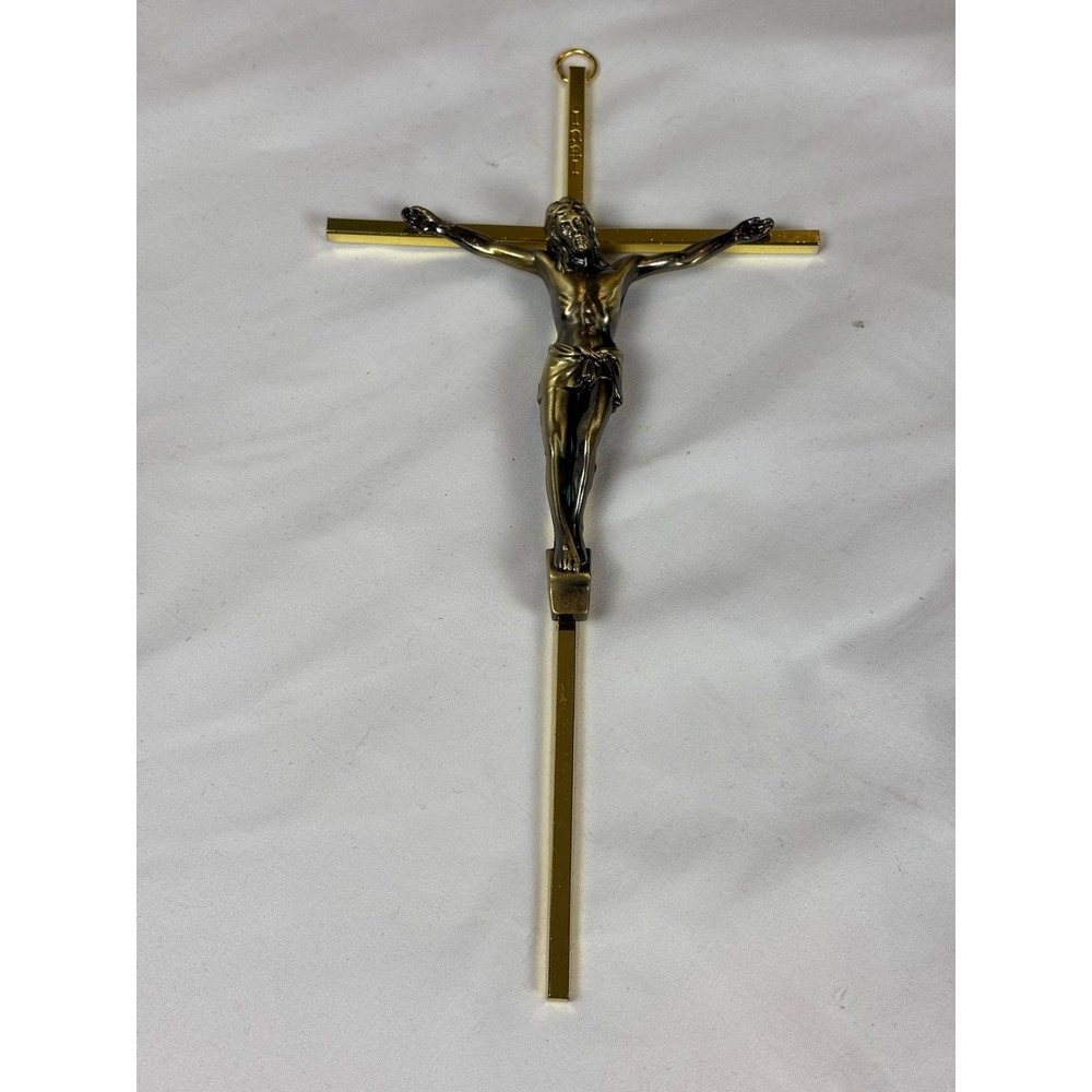 Vintage Gold Tone Metal Wall Crucifix Bronze Finish Corpus INRI Religious Cross
